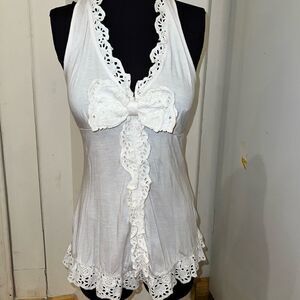 Arden B size S white bow top tank lace